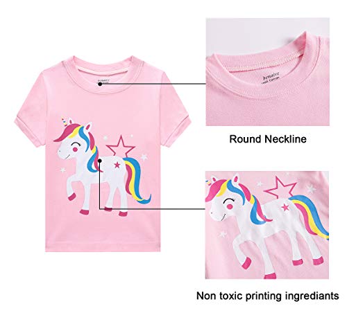 Benaive Pajamas for Girls, Pjs for Toddler Girl Cotton Summer Pajama, 2 PCS Children Sleepwear, Lounge Shorts Set (Unicorn, Pink, 3T)
