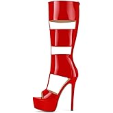 Richealnana Women's Gladiator Knee-High Platform Heels-Stiletto Peep Toe Boots with Back Zipper for Club,Party, Boots