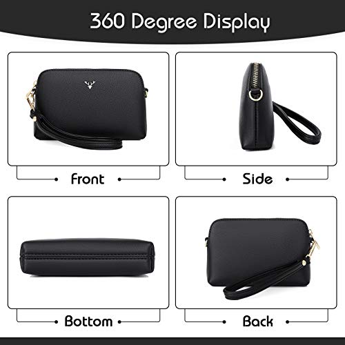 ZMDB Handbag Women's Small Shoulder Bag Women's PU Leather Mobile Phone Case with Wrist Strap & Adjustable Removable Shoulder Strap, Shoulder Bag Women's Bag Zip Crossbody Bag (Black Large)