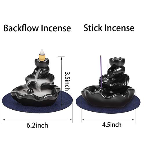 Waterfall Incense Holder,Ceramic Lotus Cone Stick Incense Burner,Backflow Burner Handcraft Gift Home Decor with 30 Free Cones Set
