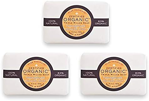 Pure Provence Certified Organic Shea Butter Soap, 100% Vegetable Based Triple Milled French Full-Size Bar Soaps, Paraben Free, Pomegranate Passion Fruit, 3 x 5.3 oz (150g), Bundle