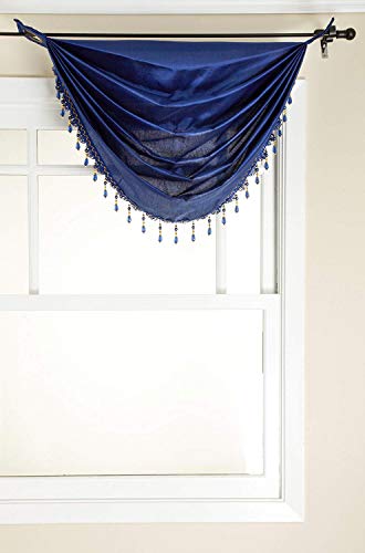 Stylemaster Tribeca Faux Silk Grommet Waterfall Valance with Beaded Trim, Cobalt, 36 by 37-Inch