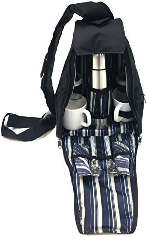 Norwood Picnic Camping Backpack Bag with Thermos Coffee Mugs Utensil (Blue)