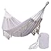 ONCLOUD Boho Large Brazilian Fringed Macramé Double Deluxe Hammock Swing Bed with Carry Bag for Patio, Porch, Bedroom, Yard, Beach, Indoor, Outdoor & Wedding Party Decor, Beige