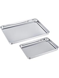 TeamFar Baking Sheet Cookie Sheet Set of 2, Pure Stainless Steel baking Pan Tray Professional, Non Toxic & Healthy, Mirror Finish & Rust Free, Easy Clean & Dishwasher Safe