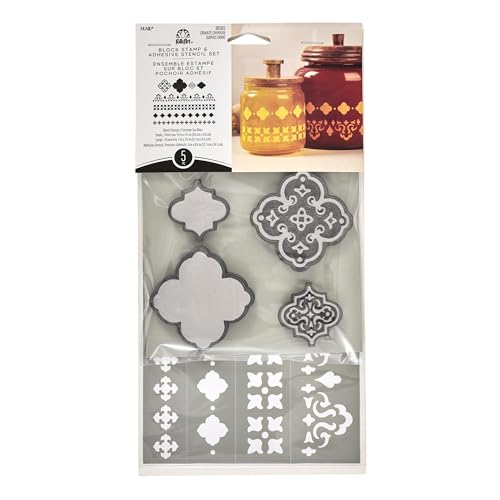 FolkArt Reusable Block Stamp and Adhesive Stencil Set, Ornate Damask, 5 Pieces,…
