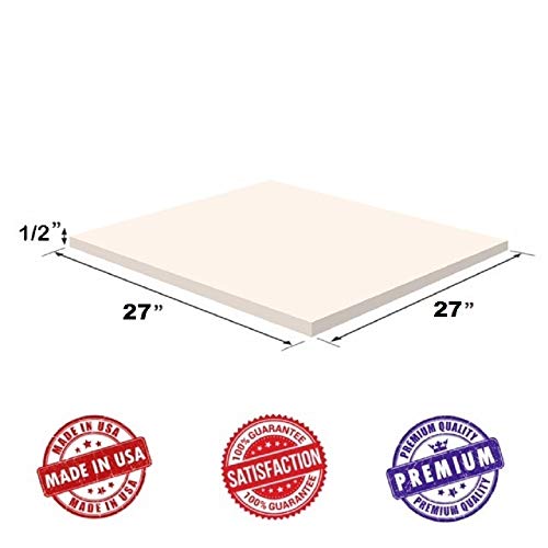 Upholstery Visco Memory Foam Square Sheet- 1/2"Hx27W"x27L" - 3.5 lb High Density- Luxury Quality for Sofa, Chair Cushions, Pillows, Doctor Recommended for Backache & Bed Sores by Dream Solutions USA