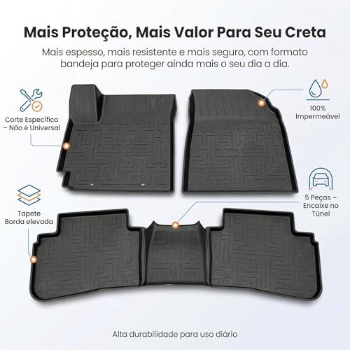 Tapete de Carro Bandeja Creta 2021 2022 2023 2024 2025 2026 Bordas Elevadas Impermeável