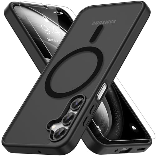 Vansdon Magnetic Cover for Samsung Galaxy A16 4G/5G with 1 Piece Tempered Glass, Magsafe Compatible, Military Grade Fall Protection, Translucent Matte Slim Shockproof Case, Black