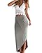 Women Lace Deep V Neck Crop Top Slit Maxi Skirt Bodycon Beach 2 Pieces Dress Set White