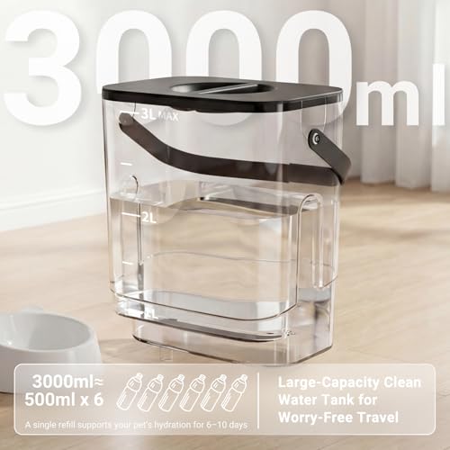 3L Filterless Cat Water Fountain, Wireless Motion Sensor Fountain with 4000mAh Battery, Stainless Steel Cat Bowls, Separate Water Tanks, Quiet – Black