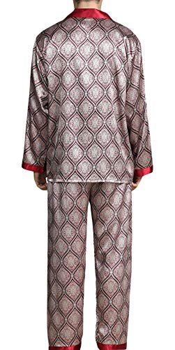 YIMANIE Mens Silk Satin Pattern Pajamas Set Classic Sleepwear Loungewear Long Sleeve Nightwear Set Sleep Shirt & Sleep Pant