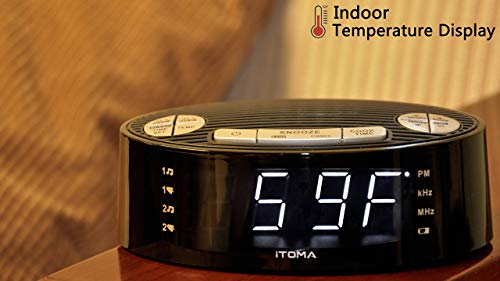 iTOMA Alarm Clock Radio, Digital AM FM, Dual Alarm, Snooze, Dimmer Control, Indoor Temperature Display, Countdown Timer, Backup Battery (CKS3301B)