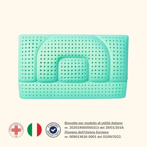 Wellness Pillow Milano Adjustable Orthopaedic Neck Pillow in Aloe Vera (4 Heights 6/8/12/14cm) - Relieves Pains, Breathable, Anti-Snoring, Hypoallergenic, Washable and Refreshing Cover