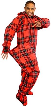 The Snooze Shack Adult Footed Pajamas with Drop Seat Bottom - Classic Red Plaid