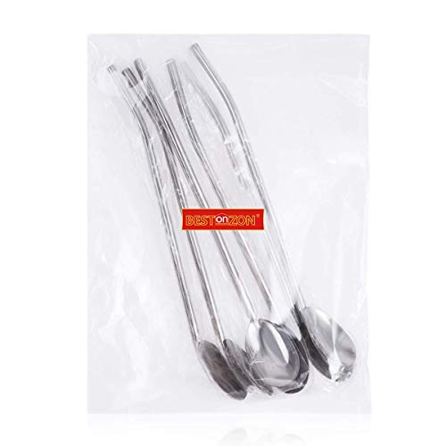 BESTonZON 6 Stück Edelstahl Herzform Metall Trinkhalm Wiederverwendbare Strohhalme Cocktail Löffel Set (Ovale Form) – Bild 7