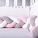 LOAOL Baby Crib Bumper Knotted Braided Plush Nursery Cradle Decor Newborn Gift Pillow Cushion Junior Bed Sleep Bumper (4 Meters, White-Gray-Rose)