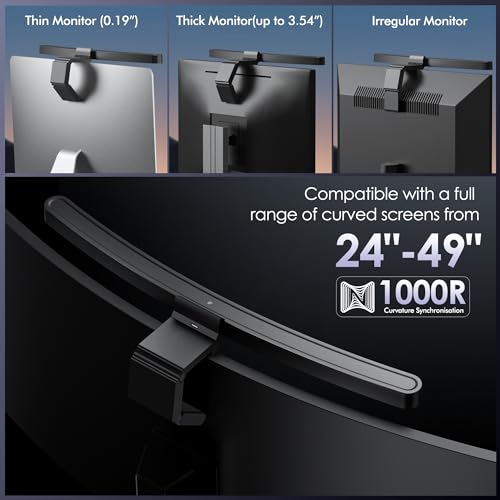 Quntis Curved Monitor Light Bar with Remote &Touch, Auto Adjustable Brightness and Colour Temperature Eye-Care USB Computer Lamp with Multifunction Shelf Screen Light Bar, No Glare Home Office Gaming