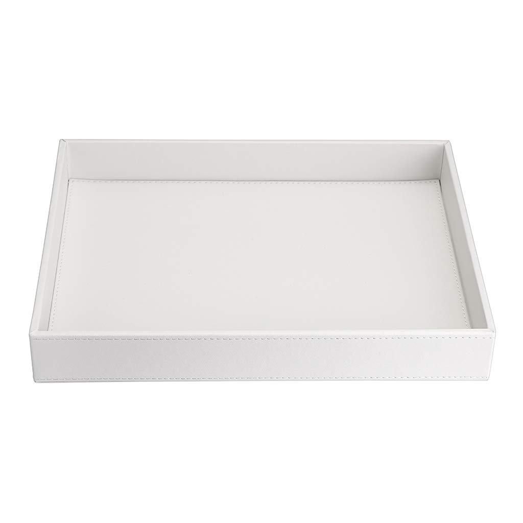 SUMNACON PU Leather Desktop Organizer Vanity Tray Decorative Cosmetics Organizer Bathroom Trays for Arranging Perfume Jewelry Soap Towel Plant Makeup Elegant Bathroom Accessories (White)