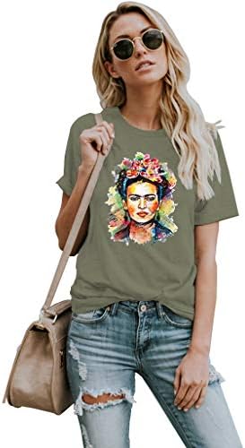 VVTS Womens Frida Kahlo Mexican Personalized Artist Short Sleeve T Shirt Round Neck Tees