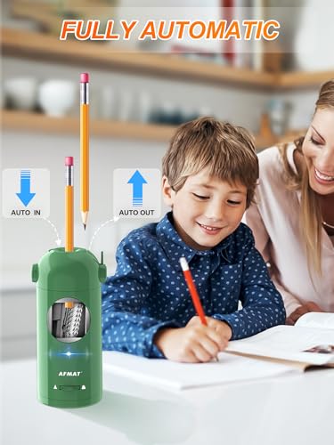 AFMAT Electric Pencil Sharpener for Colored Pencils 7-11.5mm, Fully Automatic Pencil Sharpener, Auto in & Out, Rechargeable Hands-Free for Large Pencils, Green