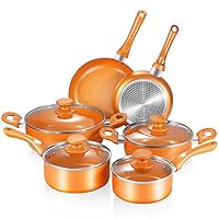 Nonstick Cookware Set, Pots and Pans Set, Ceramic Coating Saucepan for Cooking, Stock Pot with Lid, Frying Pan, Copper, 10 pieces Nonstick Cookware Set, Pots and Pans Set, Ceramic Coating Saucepan for Cooking, Stock Pot with Lid, Frying Pan, Copper, 10 pieces