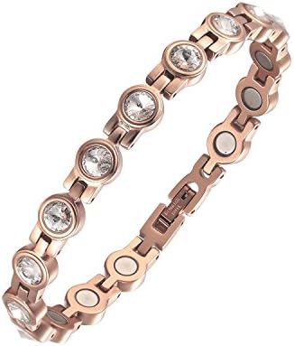 MOOCAREElegant Rose Gold Magnetic Therapy Bracelets for Women Pain Relief for Arthritis and Carpal Tunnel with Crystal Stone