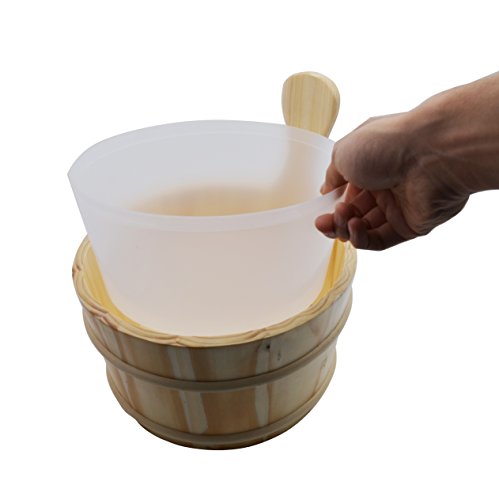 MAYMII 1 Gallon Handmade Wooden Sauna Bucket with Plastic Liner and Ladle SPA Accessory - Thumbnail 4