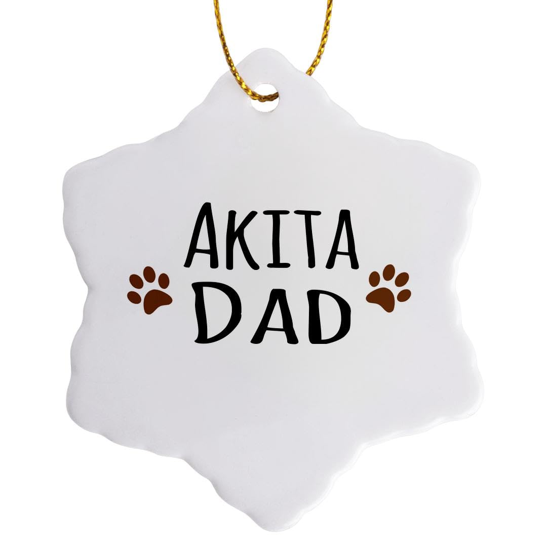 3dRose Akita Dog Dad with Muddy Brown Paw Prints Breed-Doggy Love Lovers Snowflake Ornament, Porcelain, Multi-Colour, 3-Inch