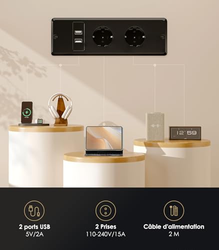 OffiGo Standing Desk with 3 Drawers, 120 cm Electric Desk with Monitor Stand, Standing Desk with Charger and LED Light, Table for Work, White
