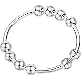 ASGIFT 925 Sterling Silver Anti Anxiety Ring fo Women Men Fidget Rings for Anxiety with Spinner Beads Stress Relief Stacking Rings Daughter Girls Jewelry