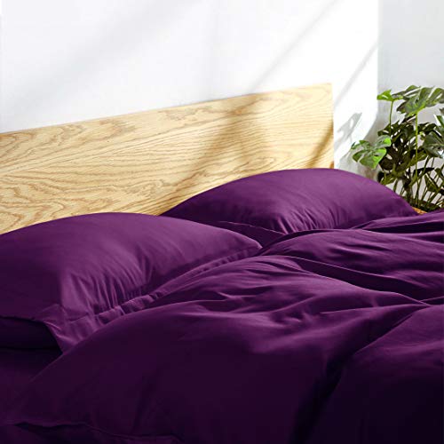 INGALIK Bedding 3 Piece Duvet Cover Set Queen Size with Zipper Closure Ultra Soft Breathable 100% Washed Microfiber Hotel Luxury Solid Color Collection 3pc (1 Duvet Cover + 2 Pillow Shams) Purple