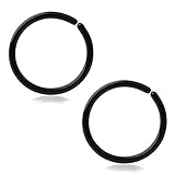 Ruifan 20G Round Ends Black Plated Stainless Steel Clip on Closure Seamless Ring Fake Nose Lip Helix Cartilage Tragus Ear Hoop 8mm 2PCS