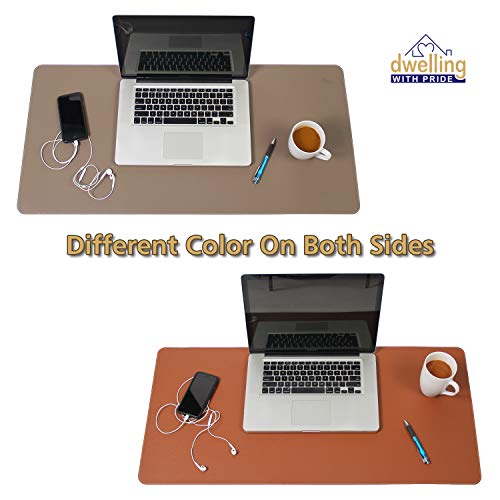 Desk Mat Brown & Dark Brown 17x36 | Computer, Laptop, Keyboard & Mouse Pad Organizer | Leather Cover Office Table Protector | Double Side Gaming Surface with Colors | Typing & Writing Accessories