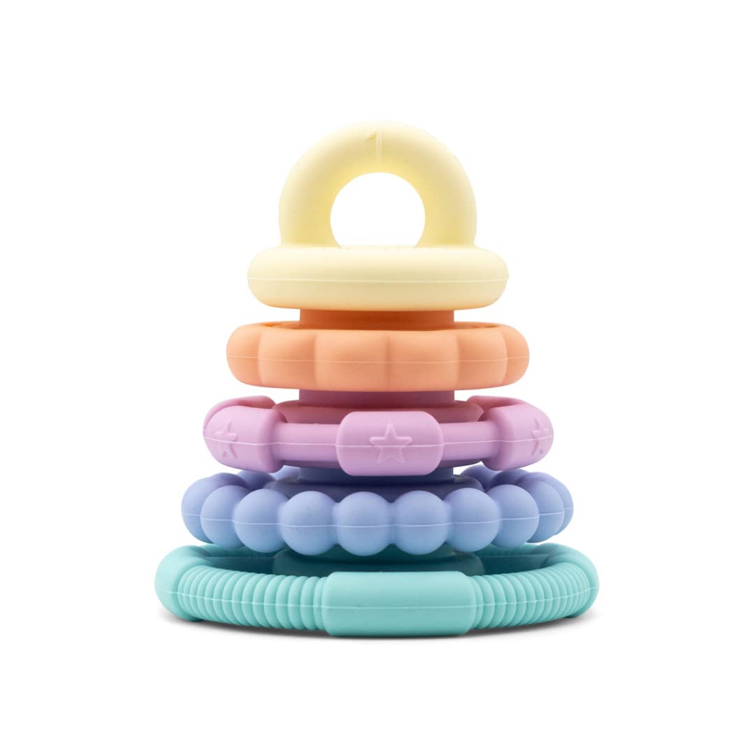 Jellystone Designs Rainbow Stacker Pastel. Soft Silicone Baby Stacking Teether Toy. Tactile Teething Toy for Babies. Gift for Newborn Baby Boys & Girls from 0 Months +
