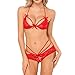 Womens Sexy Bridal Lingerie Lace Floral Babydoll Stretch Strappy Set with Cute Bowknot Mesh Thong