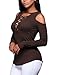 Women's Long Sleeve Sexy Deep V Neck Blouse Cold Shoulder Ribbed Stretchy Front Top T Shirt (S, Coffee)