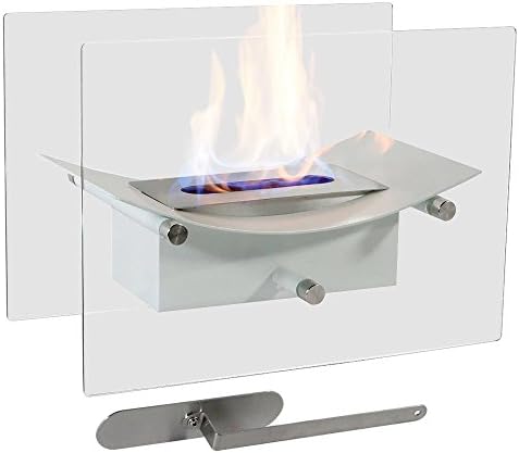 Wolfire Glass Table Top Bio Ethanol Fireplace Stainless Steel Ventless Burner with Glass Guard (White Zen)