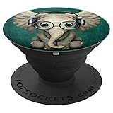 Funny Elephant Wearing Glasses and Headphones Pop Sockets - PopSockets Grip and Stand for Phones and Tablets