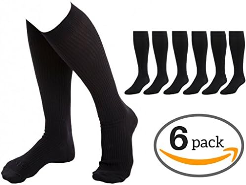 6 Pairs of Comfortable Knee High Graduated Compression Socks For Women &amp; Men | Best Fitness &amp; Running - Travel &amp; Flight Socks - Maternity &amp; Surgery Recovery – 15-20mmHg (Black Large/XL)