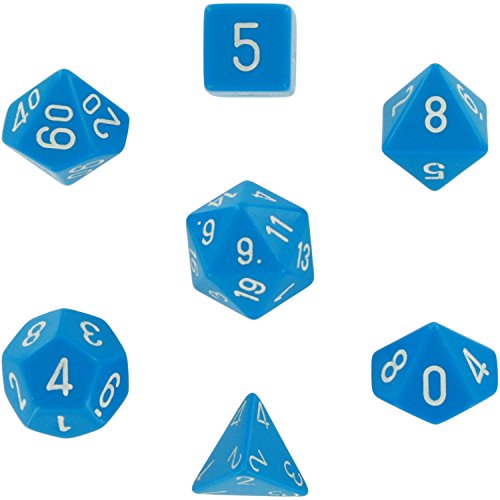 Polyhedral 7-Die Opaque Dice Set - Light Blue with White