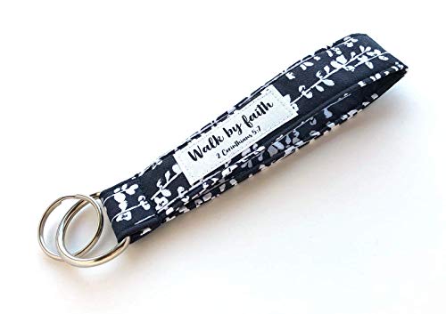 Keychain Wristlet -Walk by Faith - Organic Fabric Wrist Lanyard with Bible Verse - 2 Cor. 5:7