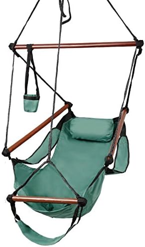 Chair Outdoor Indoor Hammock Hanging Air Deluxe Swing Chair Solid Wood 250lb/Green Color