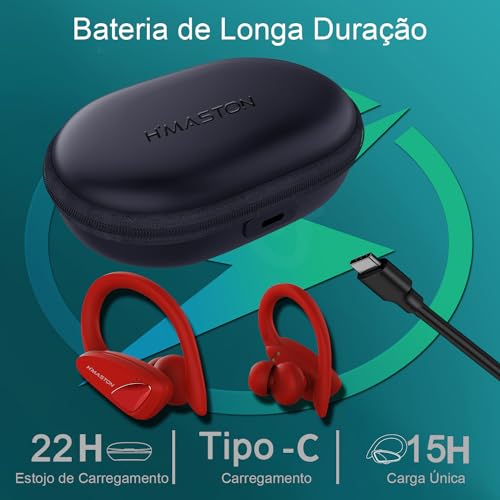 H'MASTON Fone de Ouvido Sem Fio Esportivo Fone BLuetooth 5.3 Tws Cancelamento de Ruído Com Microfone e Led Display Compatível com Sumsung (Retrô-RS-53 UP, Preto)