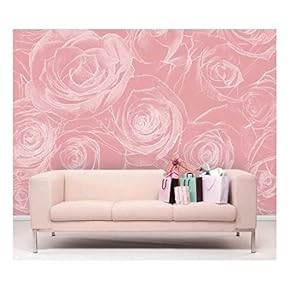 White Rose Pattern on a Soft Pink Background, Pastel - Wall Mural, Removable Sticker, Home Decor - 66x96 inches