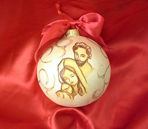 Immagini Di Natale Con Sacra Famiglia.Pallina Di Natale In Ceramica Dipinto A Mano Con Sacra Famiglia Amazon It Handmade