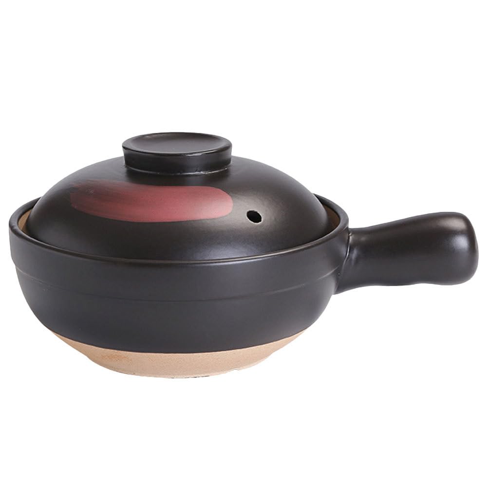 Clay Casserole with Single Handle: Cooking Earthenware Pot Japanese Pottery Soup Pot for Cooking Soup Milk Juice Rice