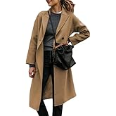 FSHAOES Womens Lapel Peacoat Winter Double-Breasted Outerwear Mid Long Jacket Casual Trench Coat