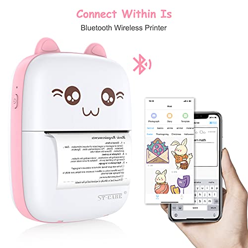 Pocket Mini Printer, Bluetooth Wireless Mini Thermal Printer with Android or iOS APP for Pictures, Receipts, Notes, Lists, Messages, QR Codes Print, Portable Smart Printer,Pink