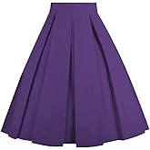 OBBUE Dresstore Vintage Pleated Skirt Floral A-line Printed Midi Skirts with Pockets
